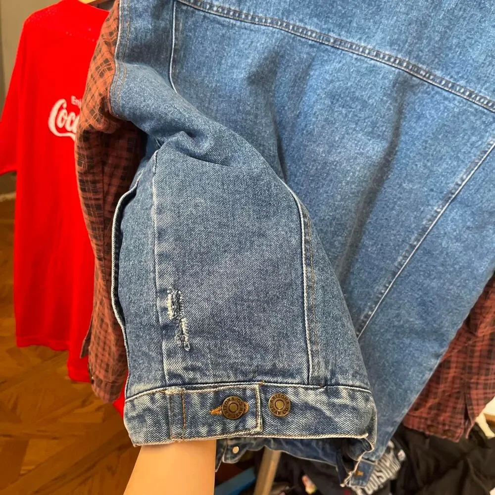 Vintage 90s Arizona Jean Co Jean Jacket Striped Sleeve Jacket! - Picture 5 of 5